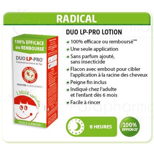 DUO LP PRO, Anti-Poux et Lentes, 100% radical, lotion 150ml + PEIGNE