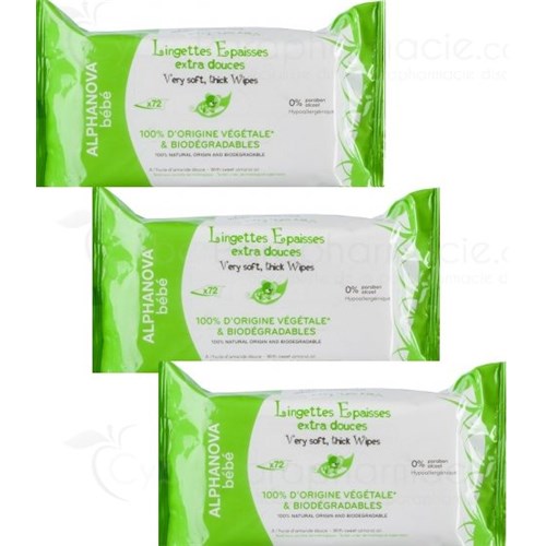 Baby Bio Wipes THICK BIODEGRADABLES Set of 3 packs of 72 units