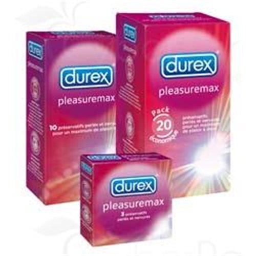 DUREX PLEASUREMAX, Préservatif lubrifié, avec réservoir, texture nervurée et perlée x3