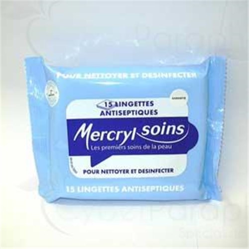 MERCRYL SOINS, Lingette imprégnée nettoyante, antiseptique. - travel pack 15