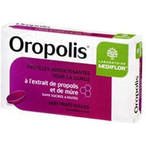 OROPOLIS PASTILLE FRUITS ROUGES, Pastille à sucer adoucissante pour la gorge, goût fruits rouges. - bt 20
