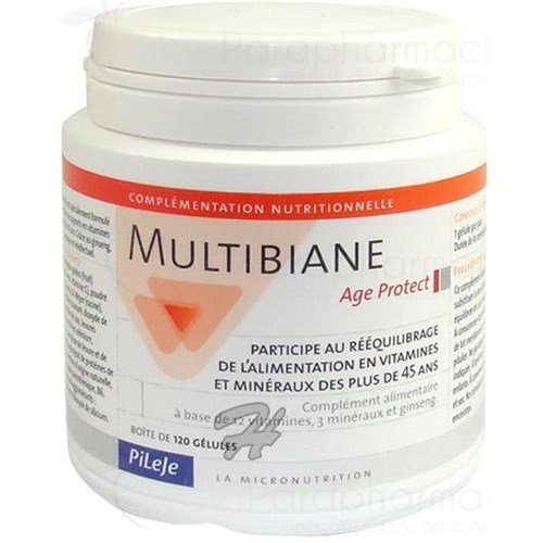 MULTIBIANE AGE PROTECT, Gélule, complément alimentaire à base de 12 vitamines, 3 minéraux et de ginseng, - pot 120