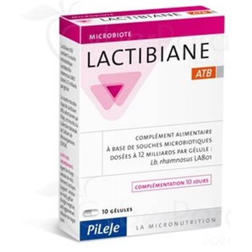 LACTIBIANE ATB, food supplement based on microbiotic strains, box 10 capsules