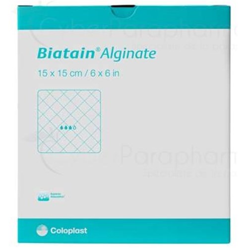 BIATAIN ALGINATE, Pansement d'alginate et carboxyméthylcellulose, pour plaie très exsudative. 15 cm x 15 cm (ref. 37152) - bt 10