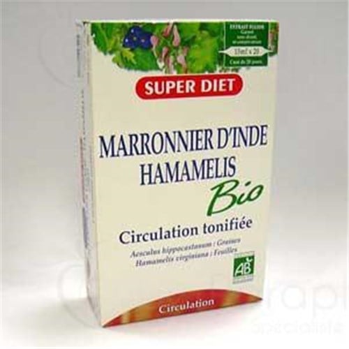 SUPERDIET EXTRAIT FLUIDE MARRONNIER D'INDE HAMAMELIS, Ampoule buvable d'extrait fluide de marronnier d'Inde et d'hamamélis. - bt 20