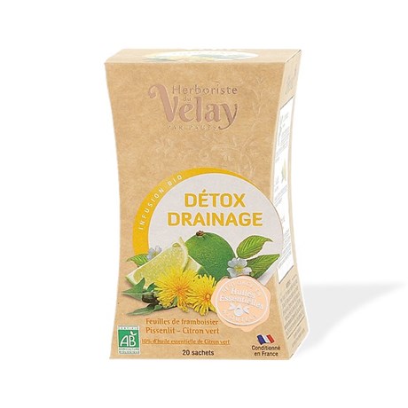 Infusion Detox Drainage Organic infusion Raspberry leaves Dandelion Lime Box of 20 Sachets - 36g