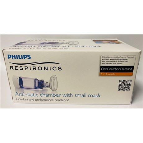 PHILIPS RESPIRONICS OptiChamber Diamond Chambre d'inhalation à valve antistatique avec masque de petite taille pour enfant